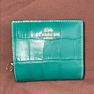 Coach Teal Croc-Embossed Leather Wallet